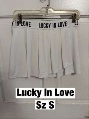 Lucky in Love White Pleated Skort with Logo Waistband